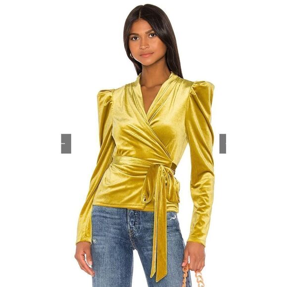 LPA Brielle Velvet Mustard Wrap Style Balletcore V-neck Top XS - Picture 2 of 9